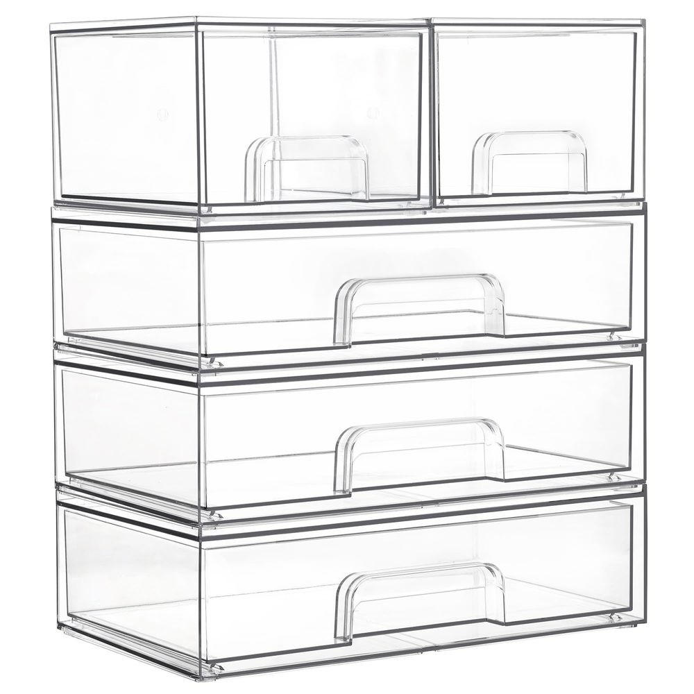 Stackable Storage Drawers Set Of 5, Clear Plastic Organizer Bins For Bathroom🦊